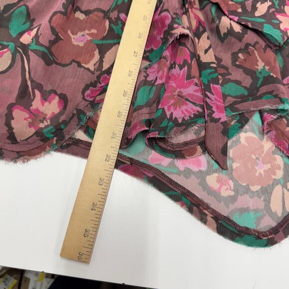 Free People Tunic Womens Small Purple Pink Floral Flume Smocked Wrap Sheer Boho - Picture 8 of 10